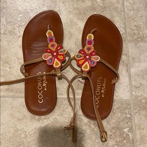 Brown sandals with bead detail